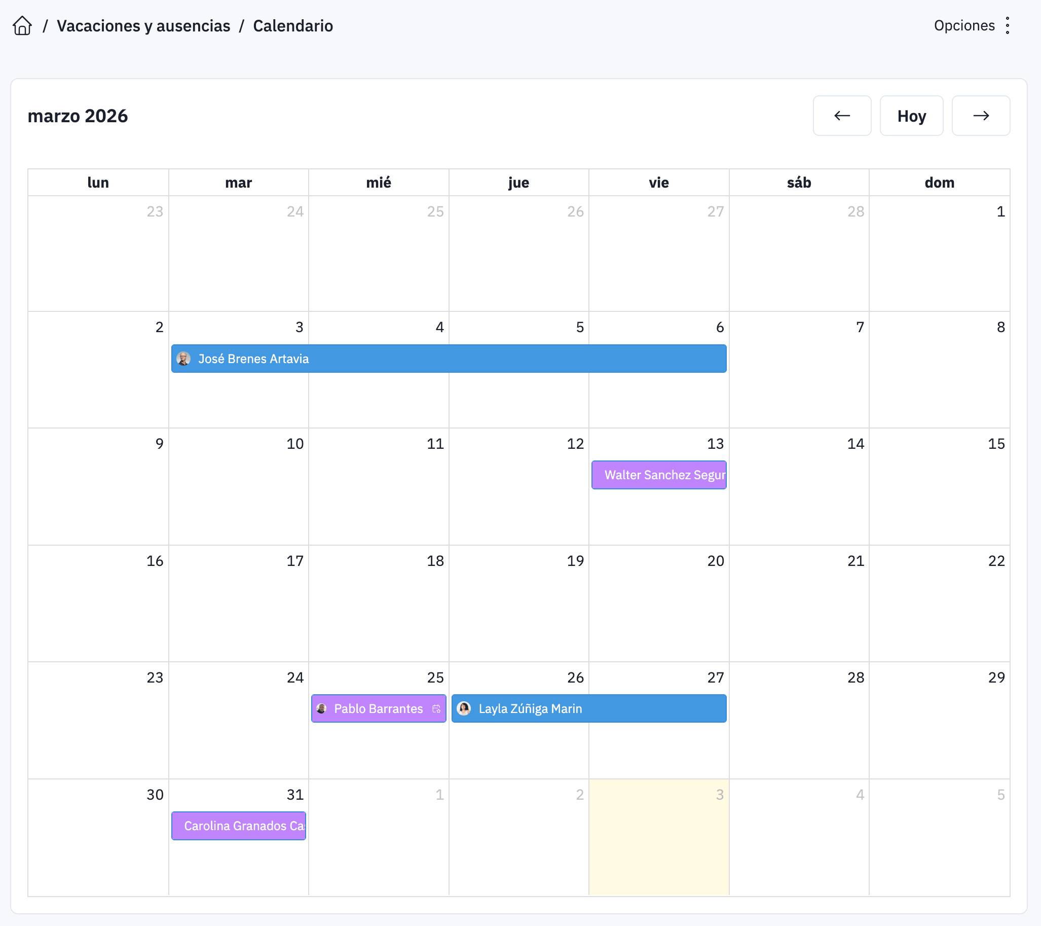 Vacaciones y ausencias